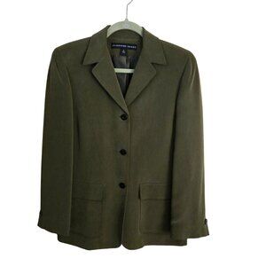Josephine Chaus 100% Silk Olive Green 3 Button Blazer Size 6